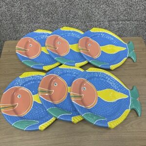 Vintage Ullman Leisure Time Plastic Tropical Fish Plates 11x9" Set Of 6 Colorful